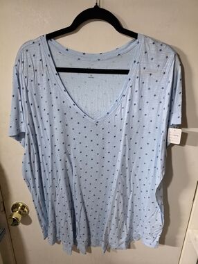 Style & Co. V-Neck Short Sleeve Plus Size 2X Lt Blue W/dark Blue Stars Top